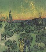 Vincent Van Gogh Landscape with Couple Walking and Crescent Moon (nn04) Spain oil painting artist